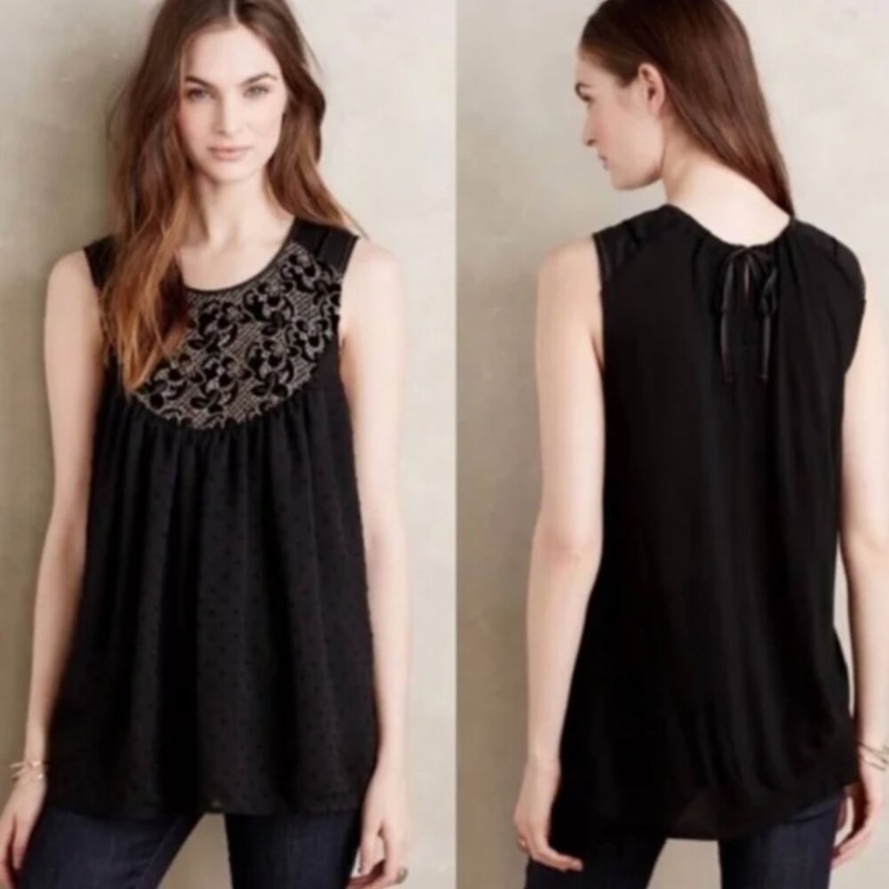 Anthropologie ~ One September ~ Embroidered bib eyelet lace boho feminine